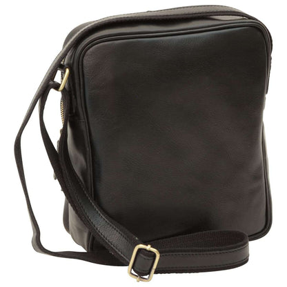Messenger in pelle con chiusura a zip (Piccola).- Black