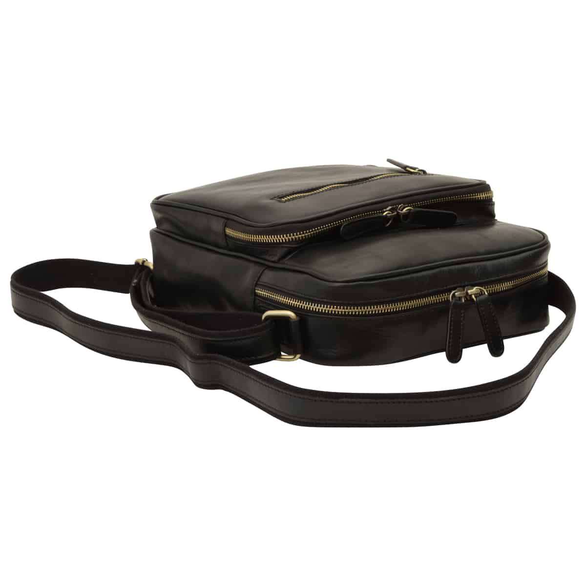 Messenger in pelle con chiusura a zip (Piccola).- Black