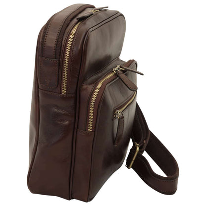 Small leather bag with zip closures - Dark Brown