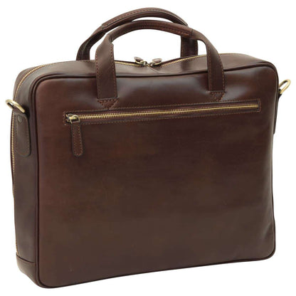 Leather Briefcase with zip closure - Dark Brown