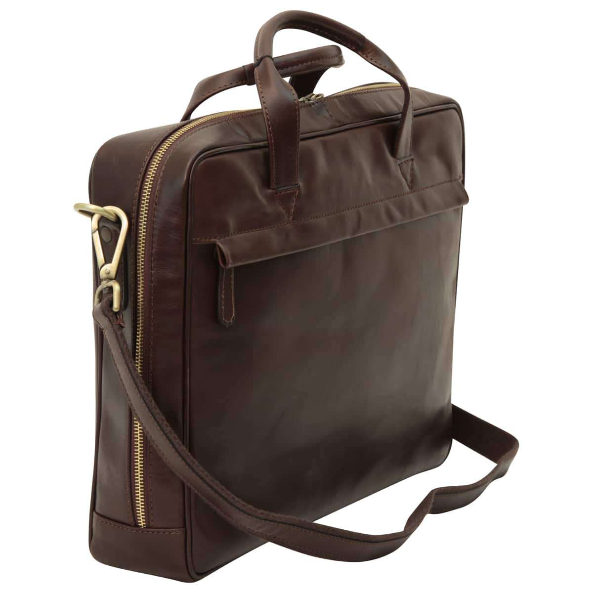Leather Briefcase with zip closure - Dark Brown