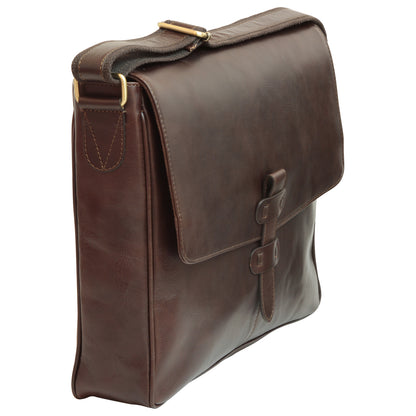Cowhide Leather Messenger - Dark brown