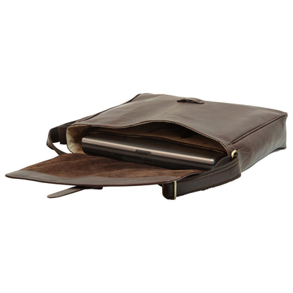Cowhide Leather Messenger - Dark brown
