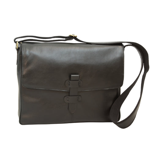 Cowhide Leather Messenger - Black
