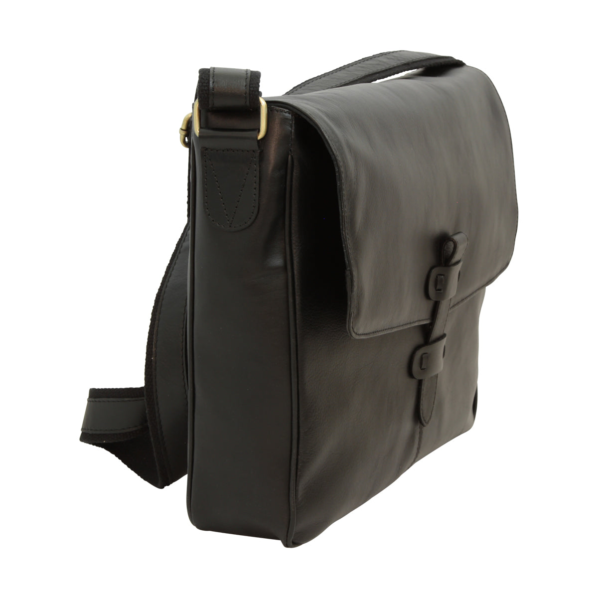 Cowhide Leather Messenger - Black