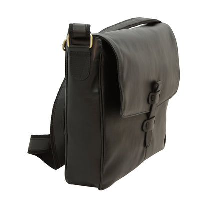 Cowhide Leather Messenger - Black