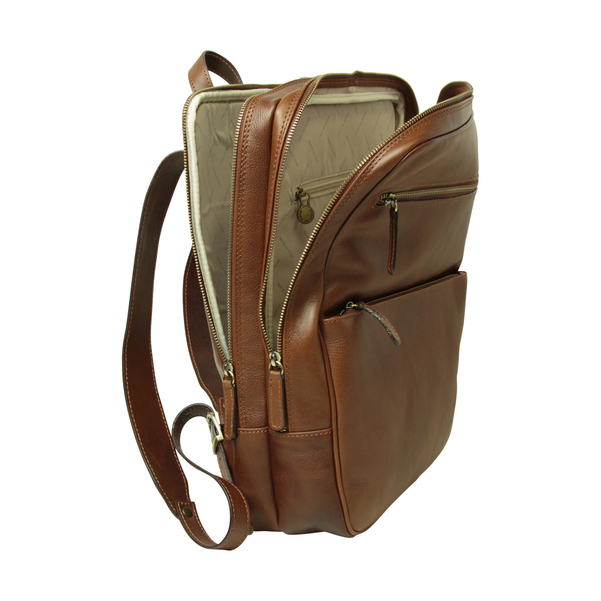 Leather backpack with trolley strap- Chestnut