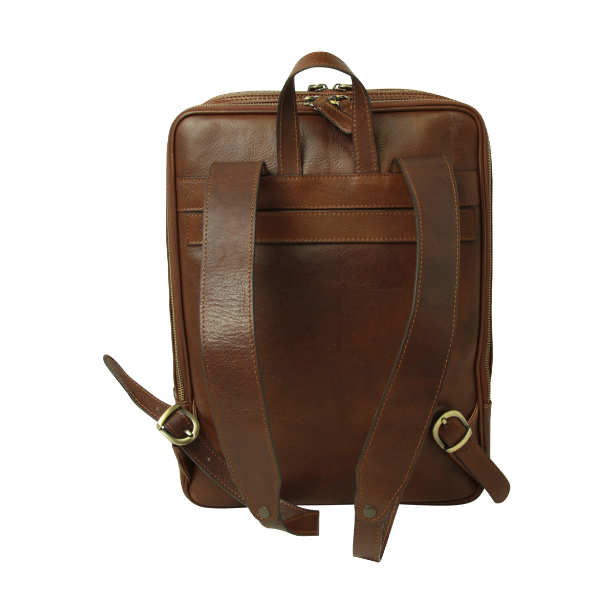 Leather backpack with trolley strap- Chestnut