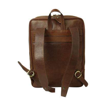 Leather backpack with trolley strap- Chestnut