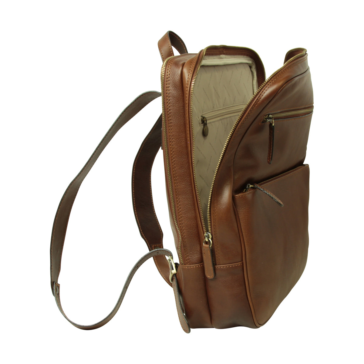 Leather backpack with trolley strap- Chestnut