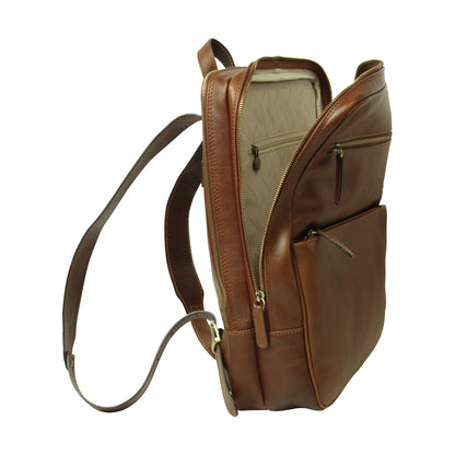 Leather backpack with trolley strap- Chestnut