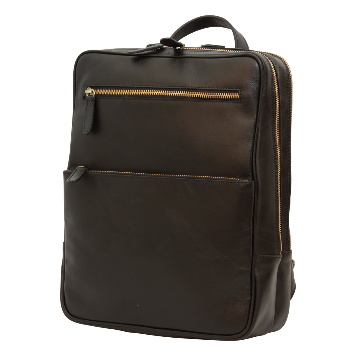 Leather backpack with trolley strap-Black