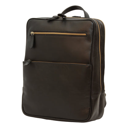 Leather backpack with trolley strap-Black