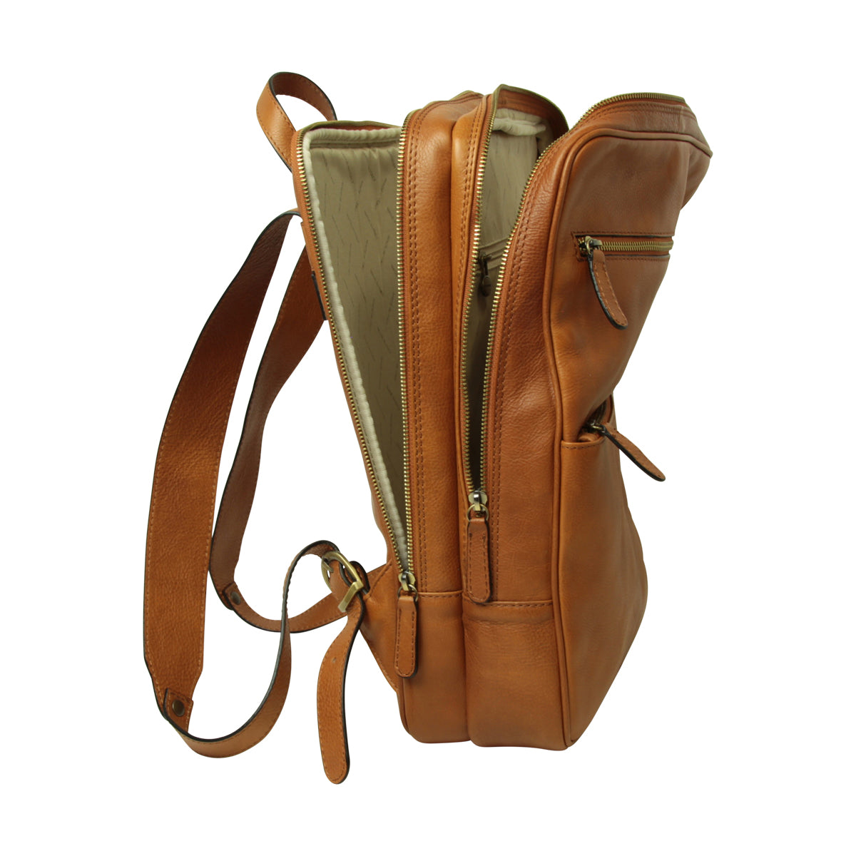 Leather backpack with trolley strap- Brown Colonial