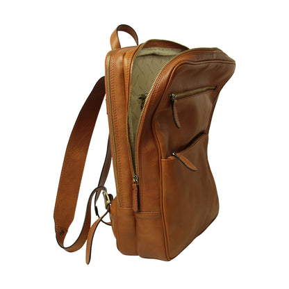 Leather backpack with trolley strap- Brown Colonial