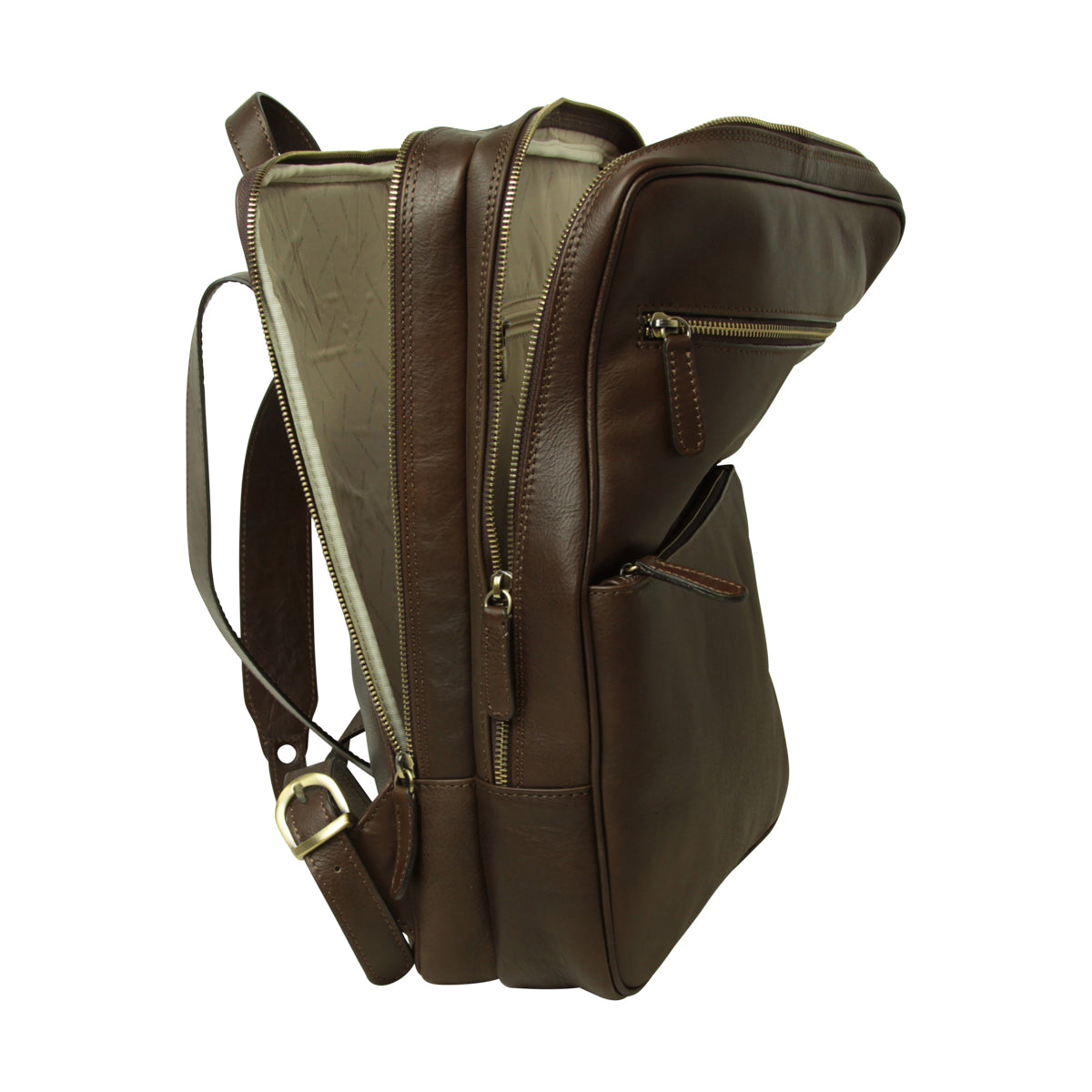 Leather backpack with trolley strap- Dark Brown