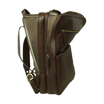 Leather backpack with trolley strap- Dark Brown