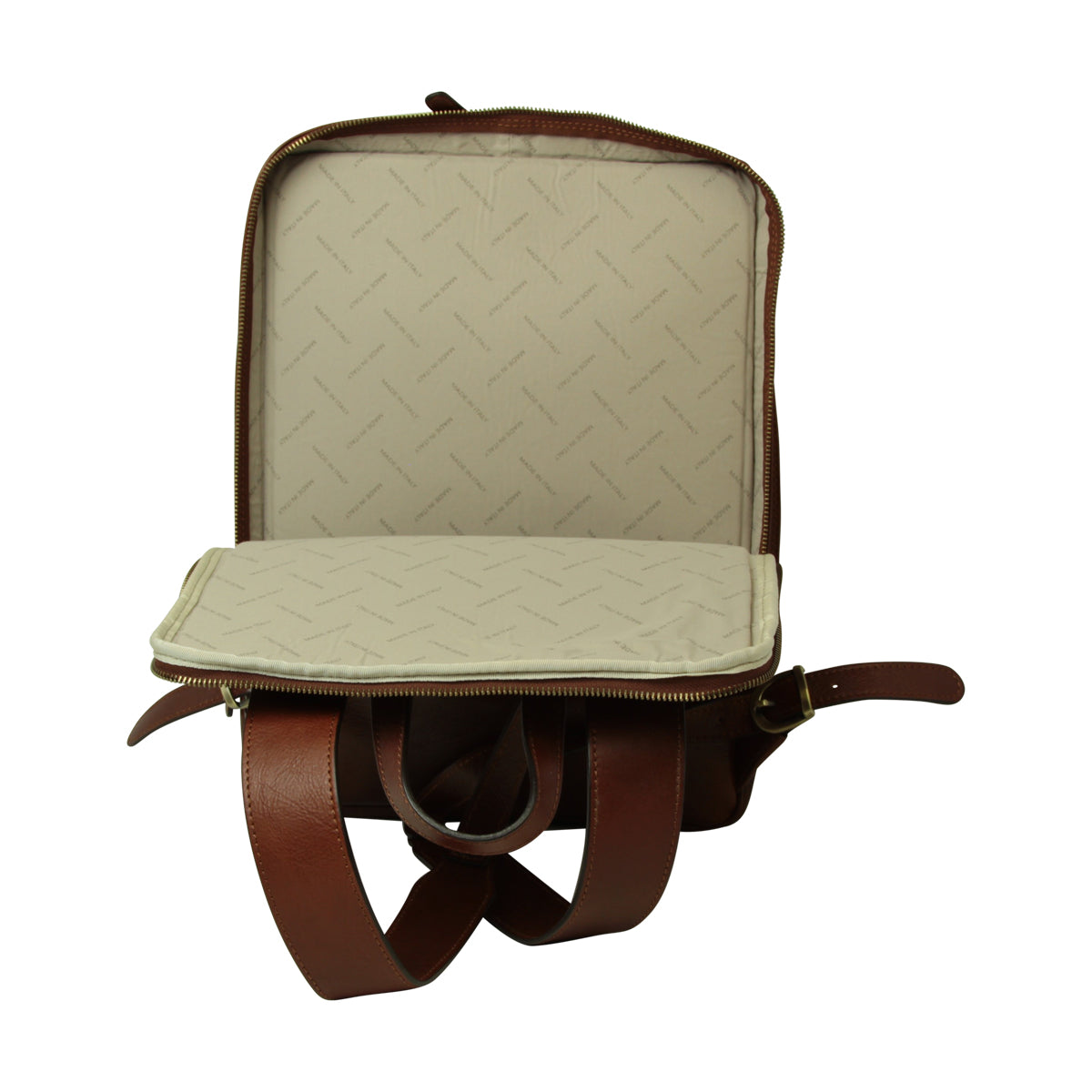 Leather backpack with trolley strap-Brown