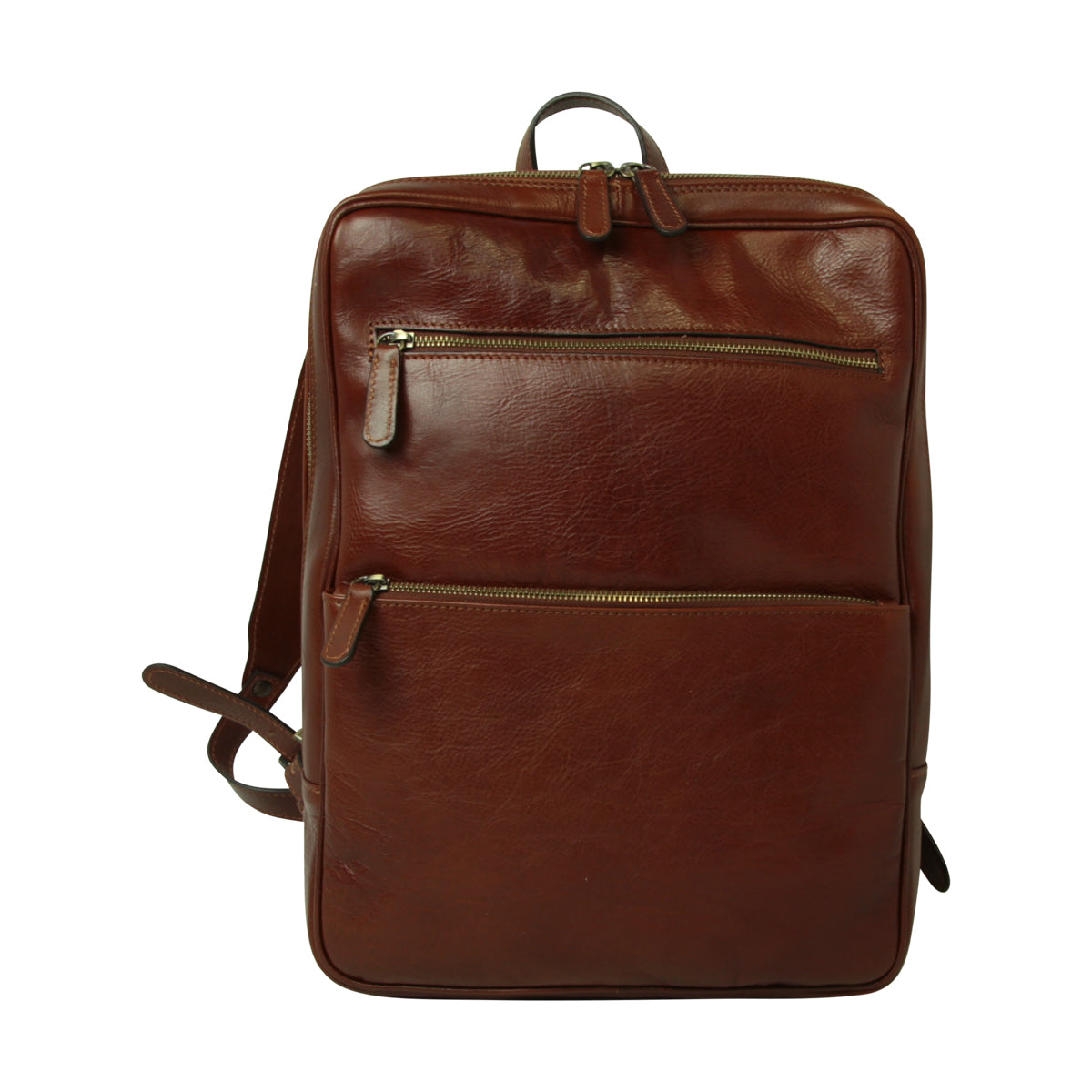 Leather backpack with trolley strap-Brown