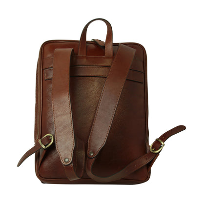 Leather backpack with trolley strap-Brown