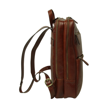 Leather backpack with trolley strap-Brown