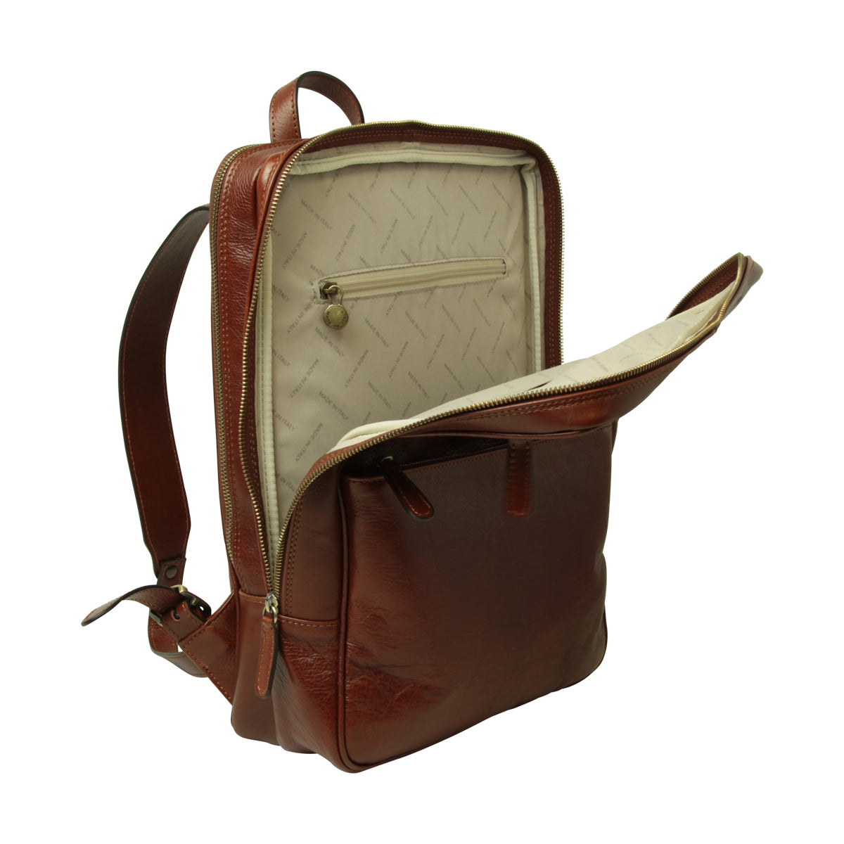 Leather backpack with trolley strap-Brown