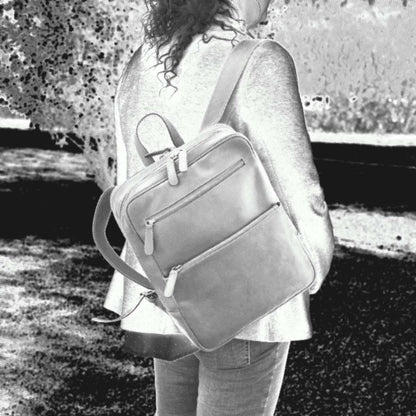 Leather backpack with trolley strap-Yellow Ochre