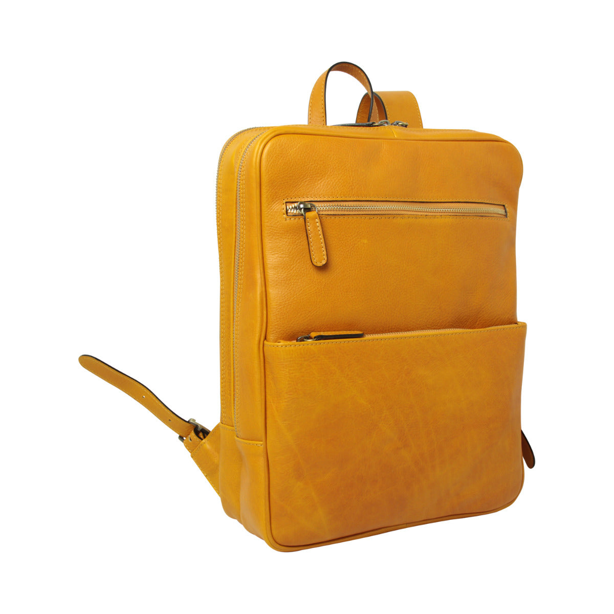 Leather back pack with backside troller strap - yellow ochre