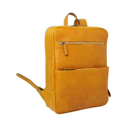 Leather back pack with backside troller strap - yellow ochre