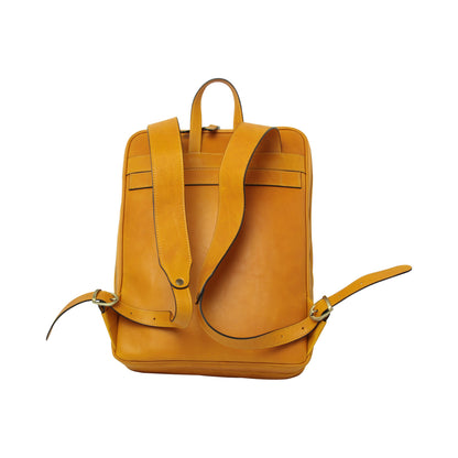Leather backpack with trolley strap-Yellow Ochre