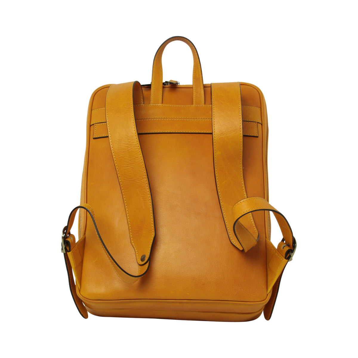 Leather backpack with trolley strap-Yellow Ochre