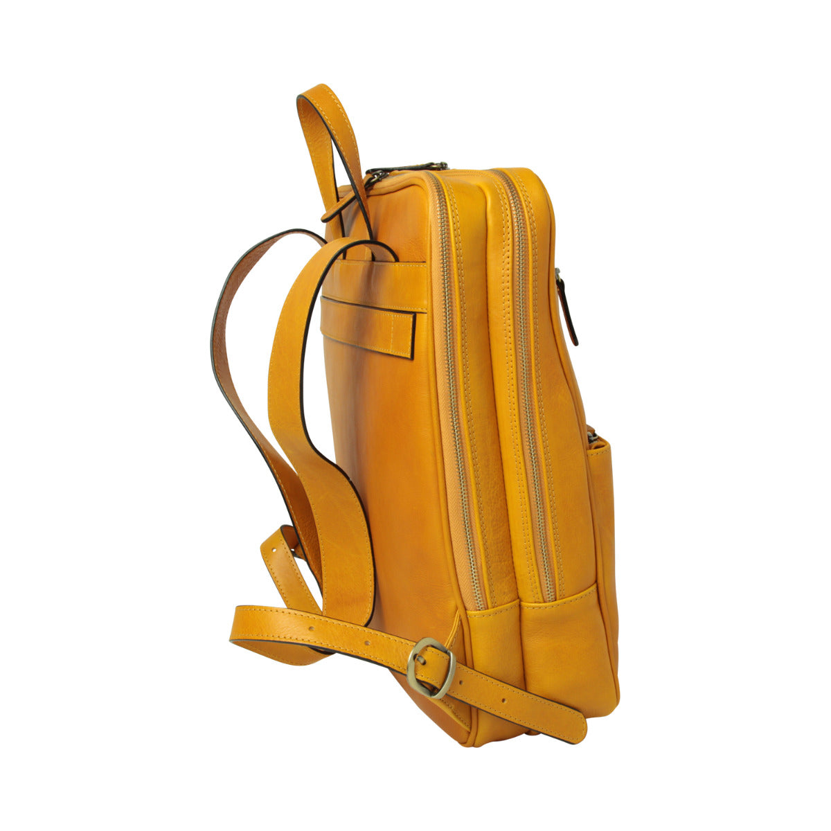 Leather backpack with trolley strap-Yellow Ochre