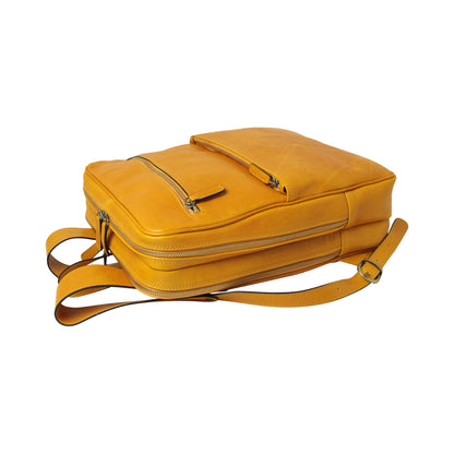 Leather backpack with trolley strap-Yellow Ochre