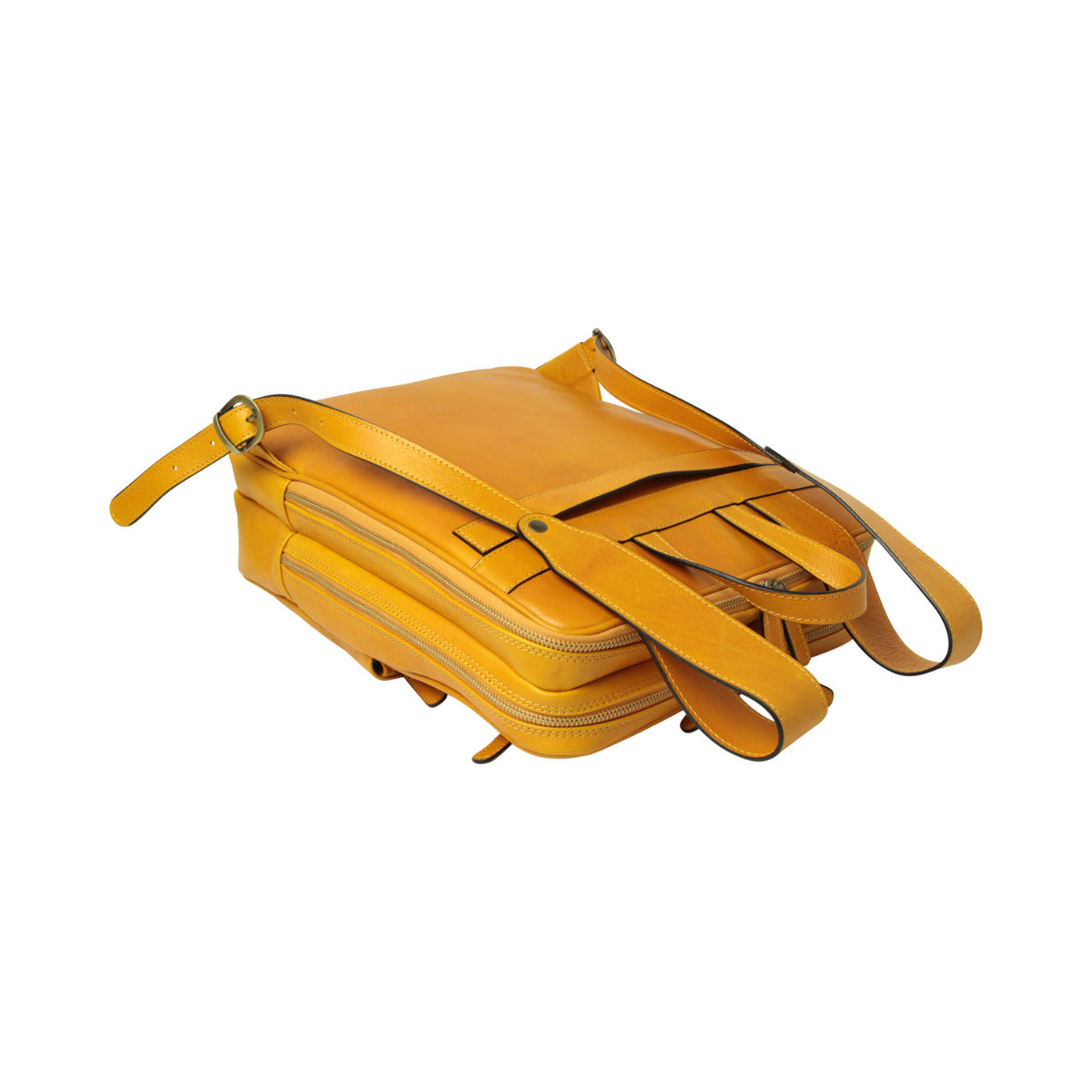 Leather backpack with trolley strap-Yellow Ochre