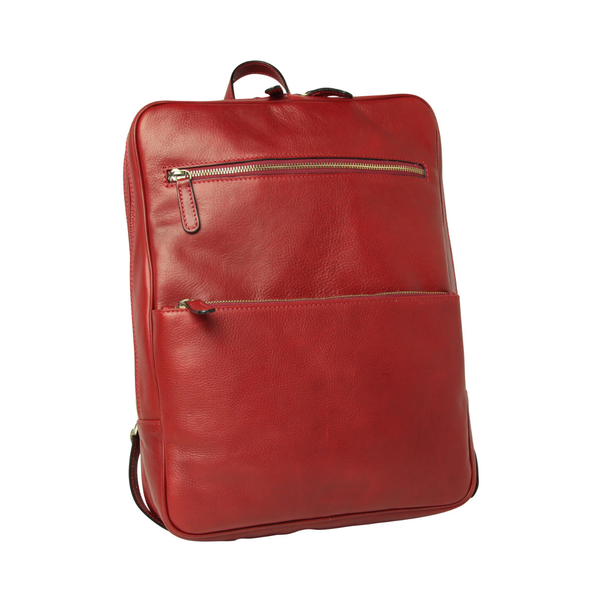 Leather backpack with trolley strap-Red