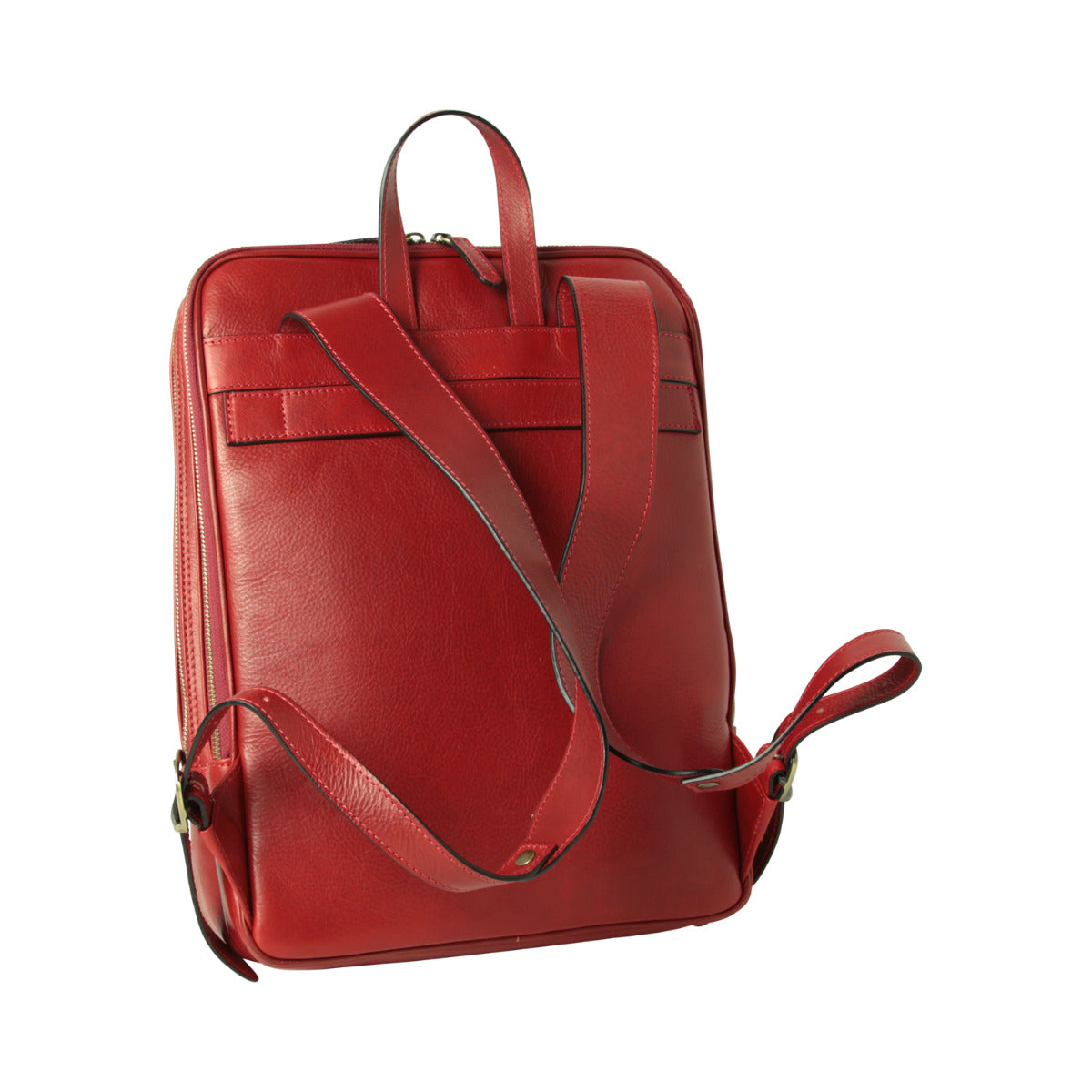 Leather backpack with trolley strap-Red