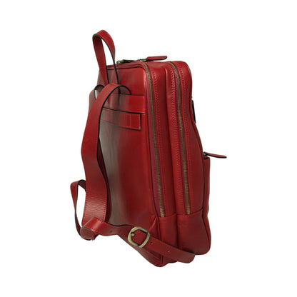 Leather backpack with trolley strap-Red