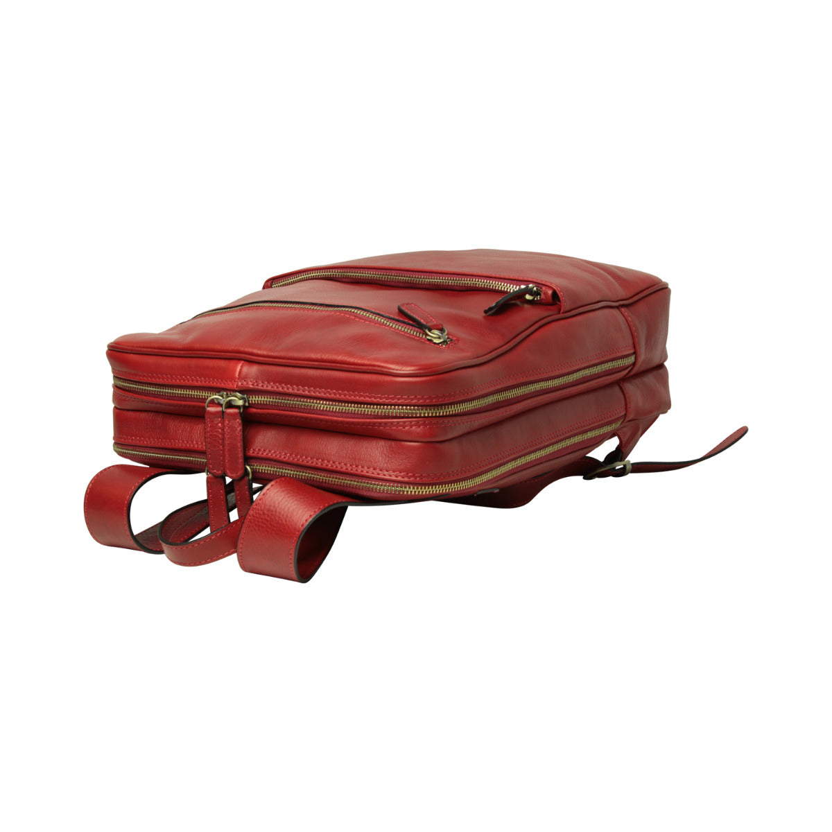 Leather backpack with trolley strap-Red