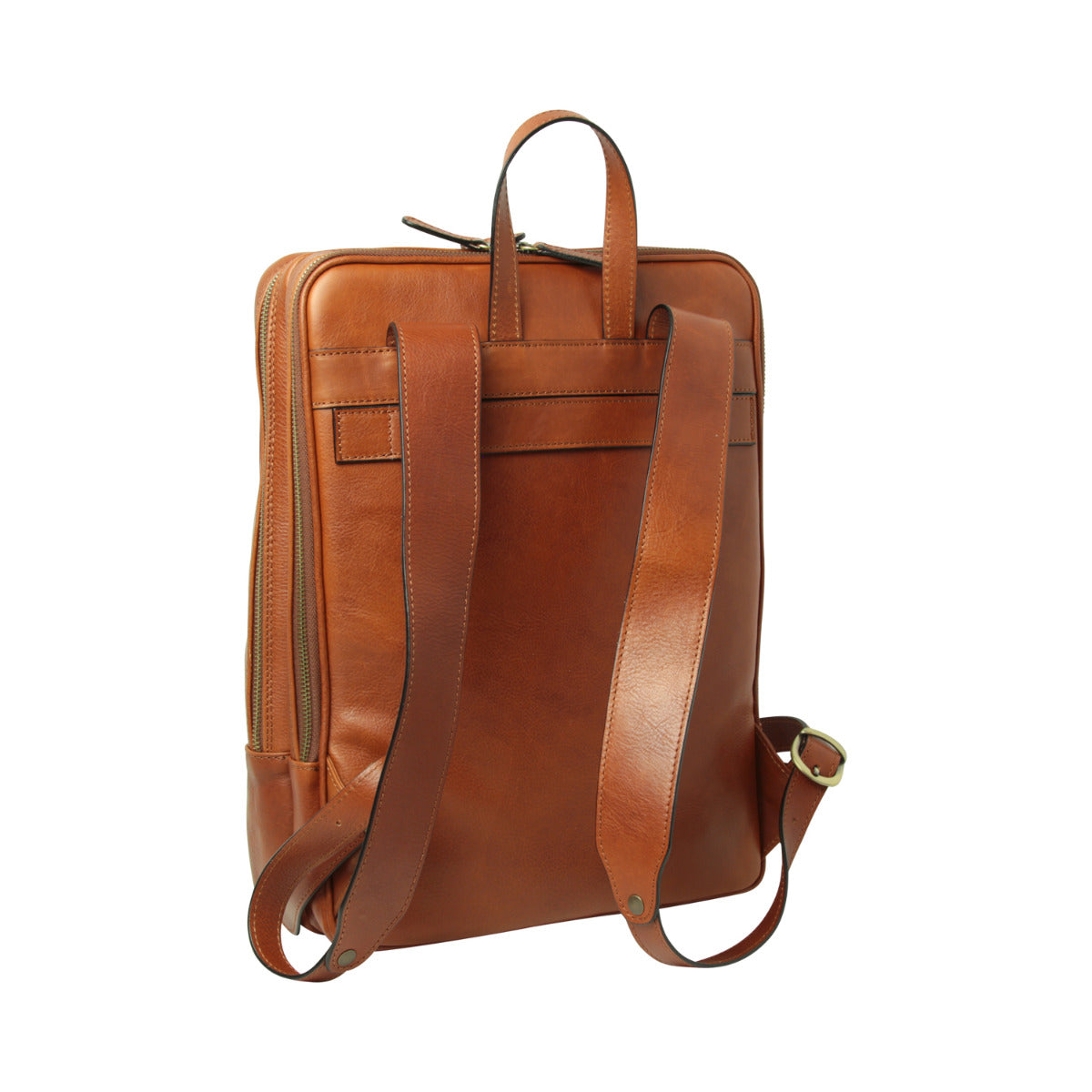 Leather backpack with trolley strap-Teak