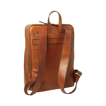 Leather backpack with trolley strap-Teak