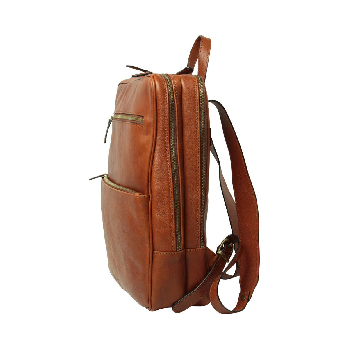 Leather backpack with trolley strap-Teak