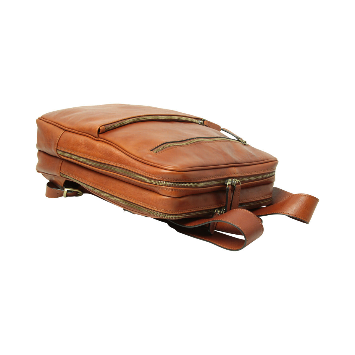 Leather backpack with trolley strap-Teak