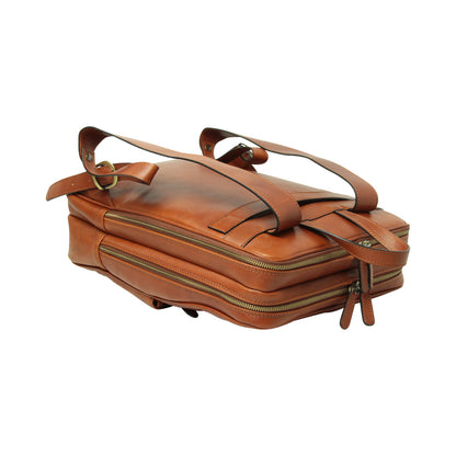 Leather backpack with trolley strap-Teak