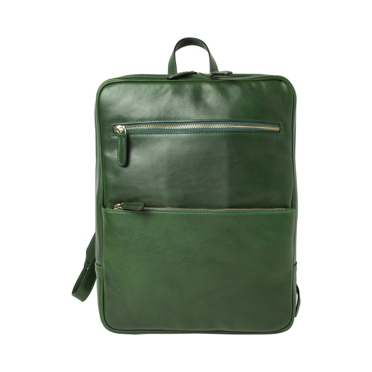 Leather back pack with backside troller strap - green