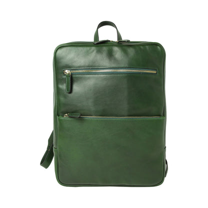 Leather back pack with backside troller strap - green