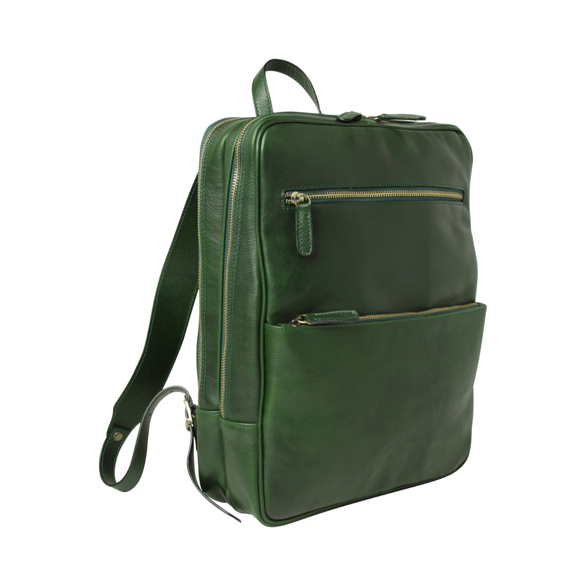 Leather backpack with trolley strap-Green