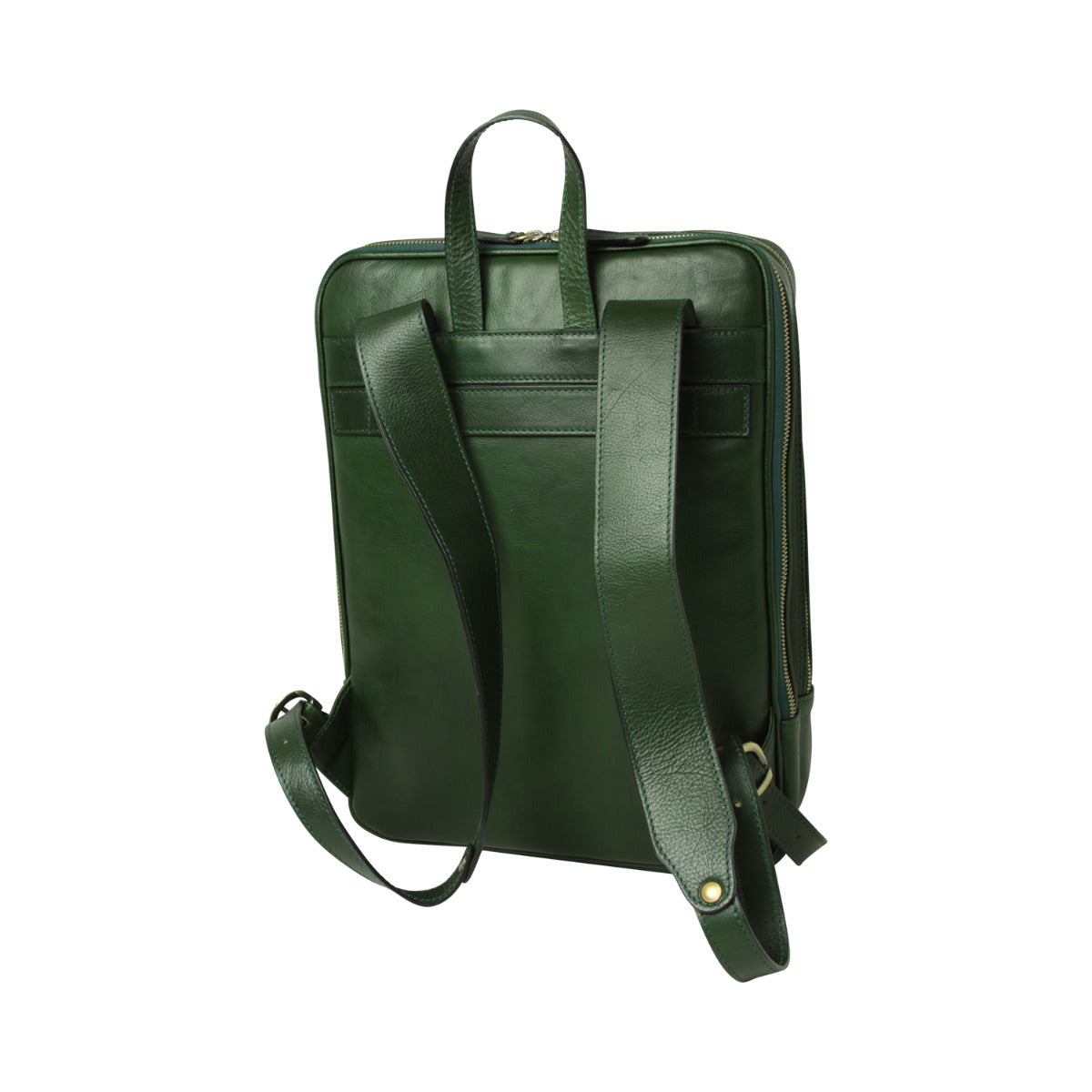 Leather backpack with trolley strap-Green