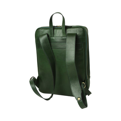 Leather backpack with trolley strap-Green