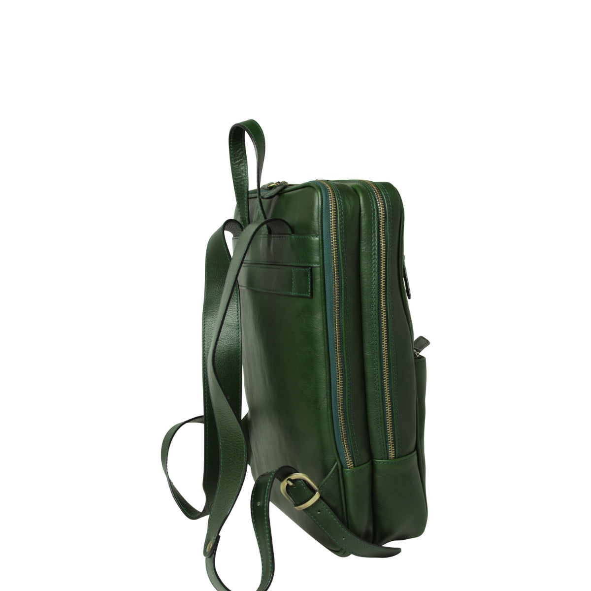 Leather backpack with trolley strap-Green