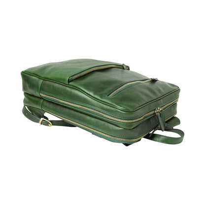 Leather backpack with trolley strap-Green
